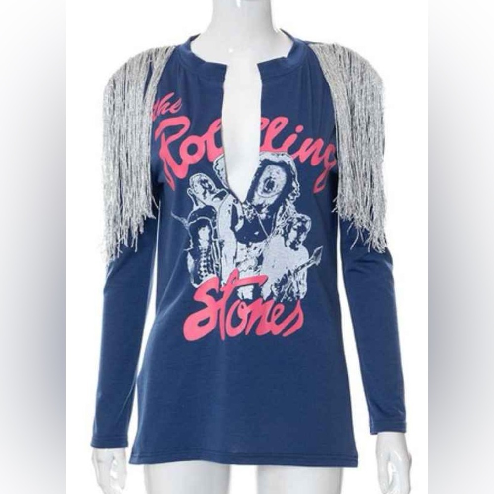 Large Fringe Rolling Stone Side Splits Graphic Tee